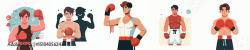 vector of a young man wearing a boxing costume