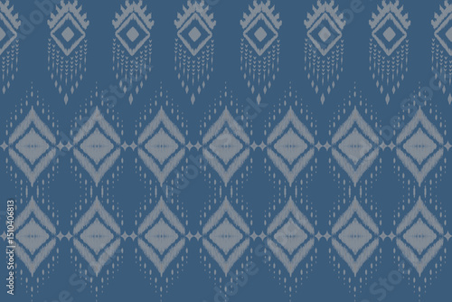 This  pattern features diamond and flame-like motifs in vivid white, and blue tones, inspired by traditional Thai textile designs.