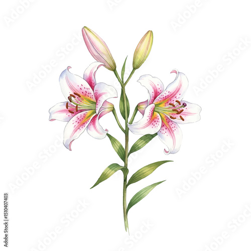 Watercolour Illustration of Lily Plant on Transparent PNG Background
