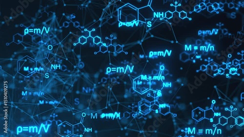 Chemistry Formulas with connection dots. Computer generated 3d render