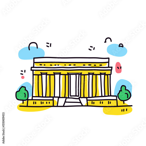 Simple minimalist drawing of Lincoln Memorial. Lincoln Memorial illustration in an doodle inca cartoon style