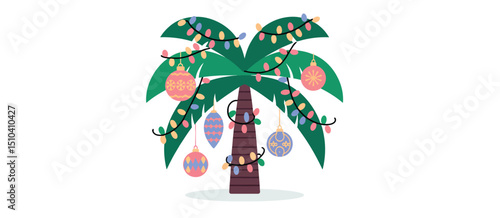 Decorated Palm Tree Christmas Ornament Illustration