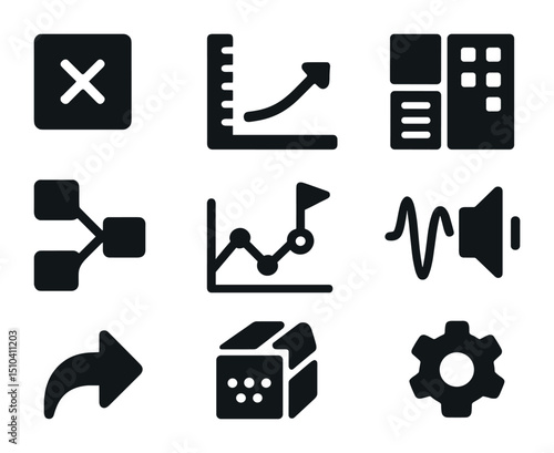 Data Preprocessing Icons. Solid, filled icons set of data preprocessing for ML: missing value icon,