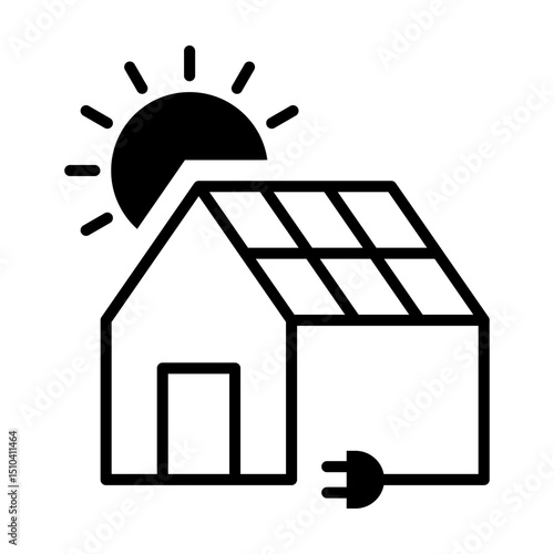 Icono de casa con panel solar. Energía renovable, sostenibilidad, tecnología limpia, ahorro eléctrico. Ilustración vectorial