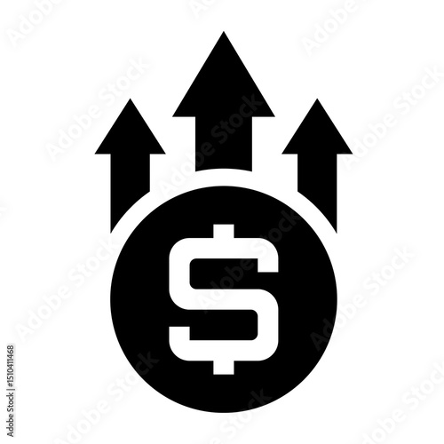Icono de moneda con flechas hacia arriba. Crecimiento financiero, aumento de ingresos, rentabilidad, inversión exitosa y mejora económica. Ilustración vectorial
