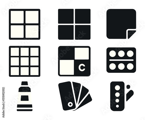 Tile Grout Icon Set. Solid, filled icons set of tile and grout color options: white grout, dark line, beige