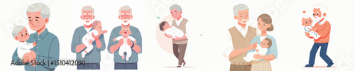 vector of a grandfather holding a baby