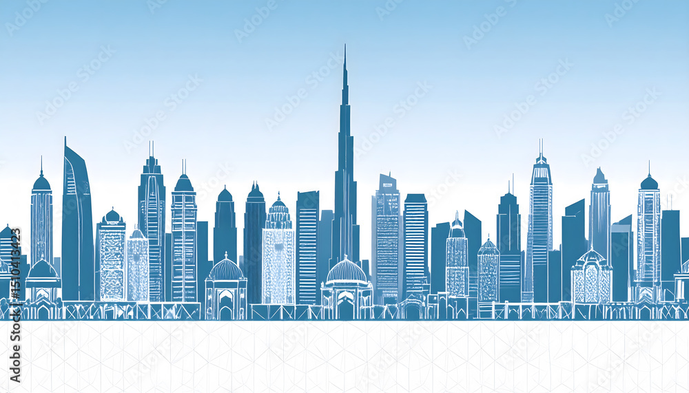 Naklejka premium Stylized Skyscrapers with Flat Colors and Bold Outlines