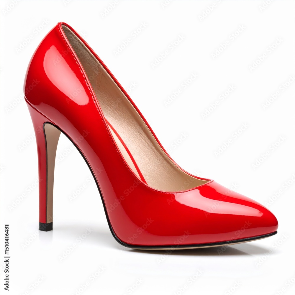 Red Patent Leather High Heels on White Background Red Patent Leather High Heels on White Background
