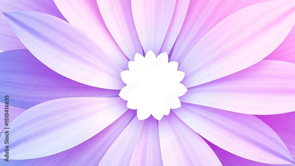 Obraz premium Abstract petal vector art, soft halftone petals in Arctic lilac and silver radiating from all sides toward a white central bloom area, Thalorin hues, minimal and elegant
