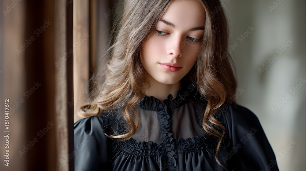 Pensive young woman in medieval-style dress Pensive young woman in medieval-style dress