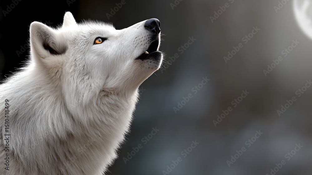 Majestic white wolf howling in the moonlight Majestic white wolf howling in the moonlight