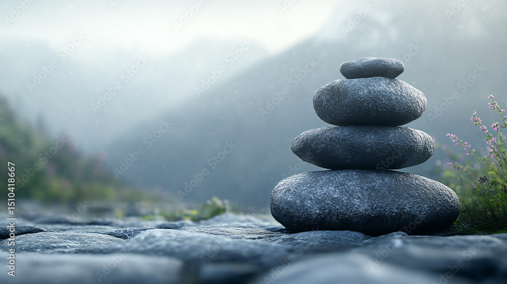Stacked Zen stones meditation and concentration. Wallpaper background with copy-space Stacked Zen stones meditation and concentration. Wallpaper background with copy-space