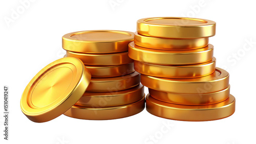 Realistic 3d render of gold coins stacked on a transparent background representing wealth