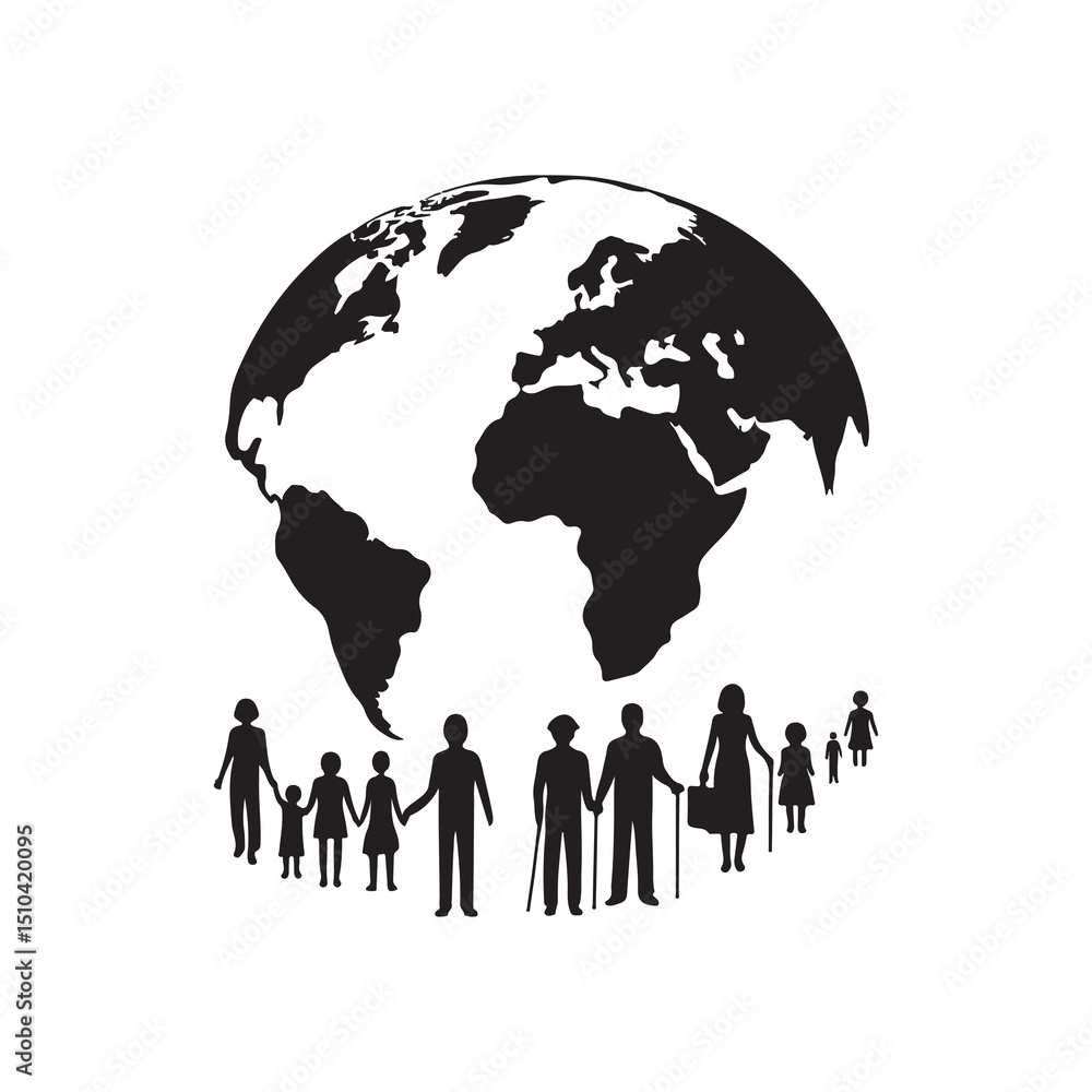 World Population Day Silhouette Vector Illustration, Solid White Background. World Population Day Silhouette Vector Illustration, Solid White Background.