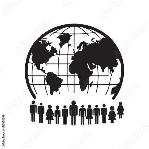 World Population Day Silhouette Vector Illustration, Solid White Background.