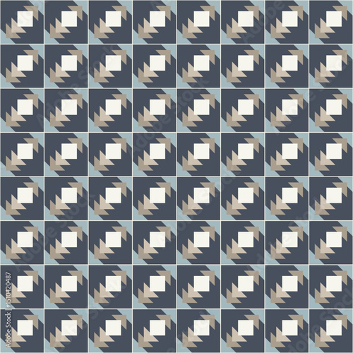 Abstract geometric background, geometry shapes, Seamless repeating vector pattern, brown and blue colors.