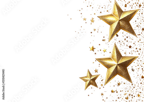 Golden stars on transparent background with glittering particles