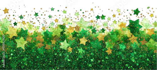 Green and Gold Star Confetti isolated on transparent background