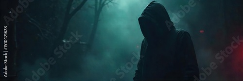 A shadowy figure shrouded in darkness, embodying temptation and moral transgression The image suggests hidden desires and the allure of the forbidden , corruption, forbidden, darkness