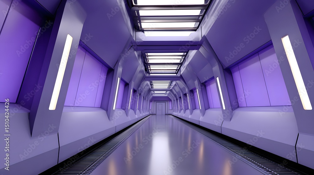 Obraz premium Futuristic purple sci-fi hallway in a space station