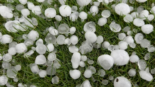 Catastrophic hail storm in summer closeup