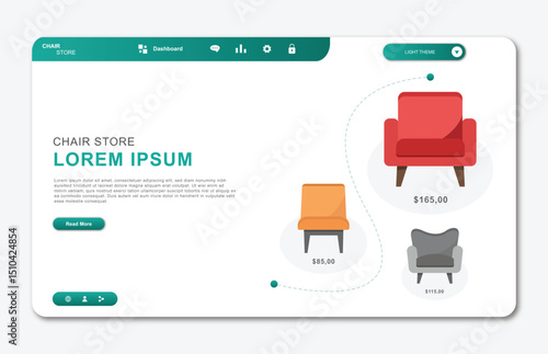 Chair store website landing page. Graphical user interface for website page