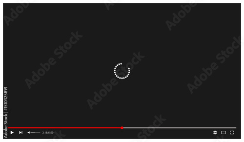 Video player with a loading animation on dark background and red progress bar. Perfect for streaming mockups and UI design projects. Vector EPS 10