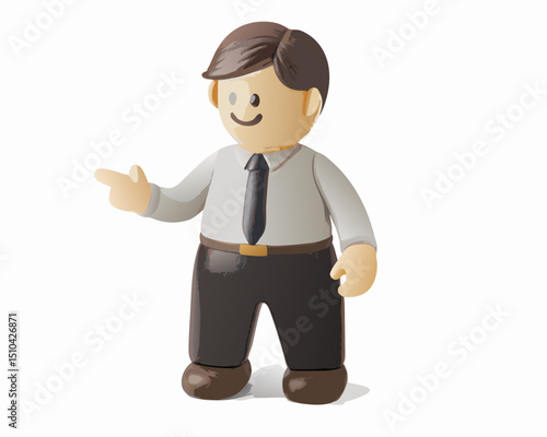 3D Render of a Cartoon Businessman Pointing to the Left

