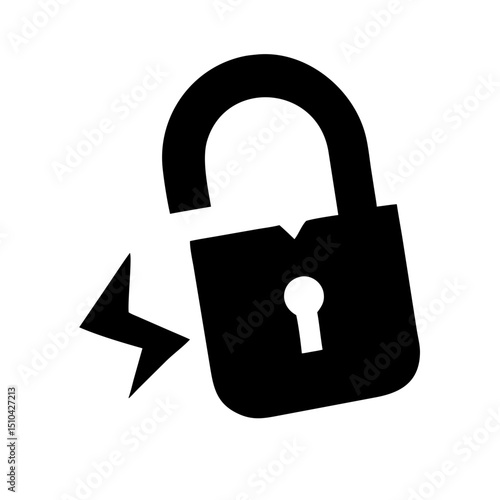 Black Silhouette of a Broken Open Padlock Icon

