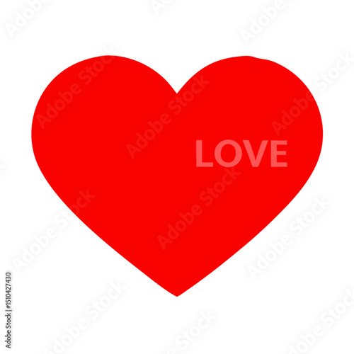 Vector illustration of a solid red heart shape with the word "LOVE" written across it in a slightly lighter shade of red, centered on a white background.

