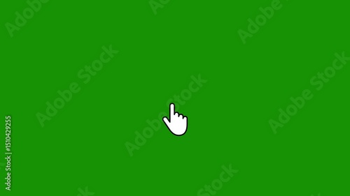 Hand cursor, green screen background. Computer mouse click gesture with spark. Alpha channel, transparent