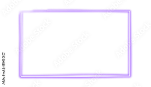 Violet purple neon rectangle shape frame. Vivid glowing lavender border isolated on transparent background. Shine glow light electric purple neon sign Banner, Mockup, presentation, Design element, PNG