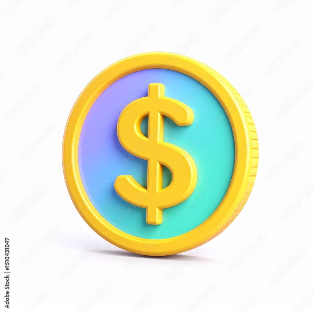 Yellow Gold Dollar Coin 3D Render on White Yellow Gold Dollar Coin 3D Render on White
