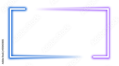 Violet purple neon rectangle shape frame. Vivid glowing lavender border isolated on transparent background. Shine glow light electric purple neon sign Banner, Mockup, presentation, Design element, PNG