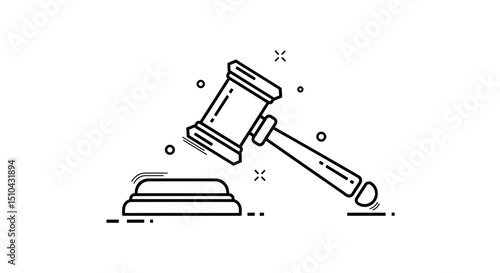 Gavel striking a sound block in minimalist black and white illustration
