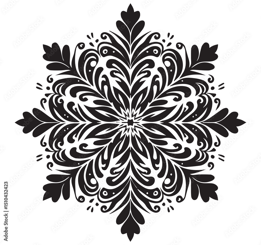 Intricate Black White Snowflake Design Ornamental Star Pattern Decorative Winter Illustration Intricate Black White Snowflake Design Ornamental Star Pattern Decorative Winter Illustration