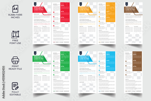Case study dl flyer template | Data Sheet layiut template | Business case study layout with yellow elements | Double side flyer template | Roll up design | rack card design