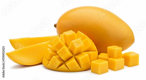 Ripe Mango Whole and Cubed