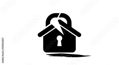 Locked house with broken padlock illustration