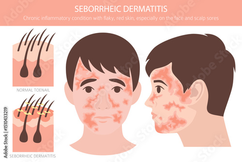 Seborrheic dermatitis. Skin diseases. Medical infographic design. Vector illustration