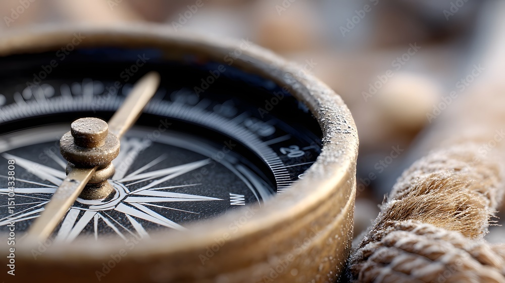 Fototapeta premium Antique compass with a weathered, nostalgic vibe