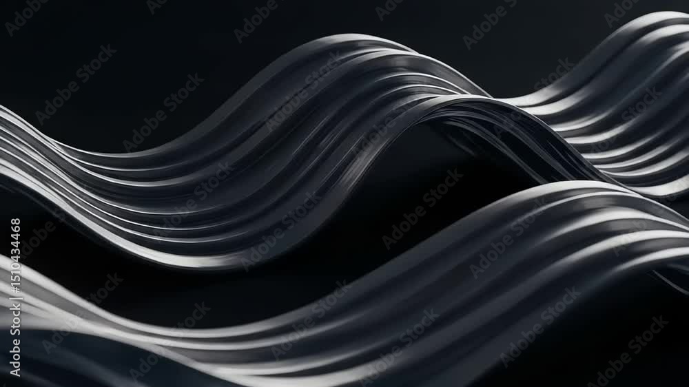 Flowing metallic waves on a dark background creating depth Flowing metallic waves on a dark background creating depth