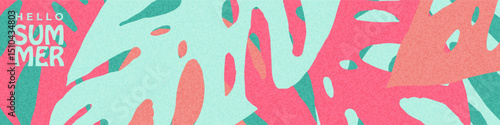 Summer botanical banner featuring tropical plants in flat minimal style. Ideal for creative digital content, invitations, print, web banners, and modern seasonal stationery