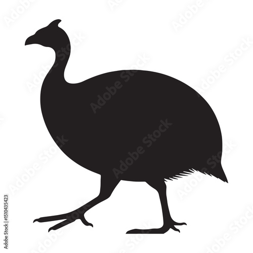 Defined Guinea Fowl silhouette with sharp details – Guinea Fowl illustration – Minimalist Guinea Fowl vector – Bird silhouette – Bird vector

