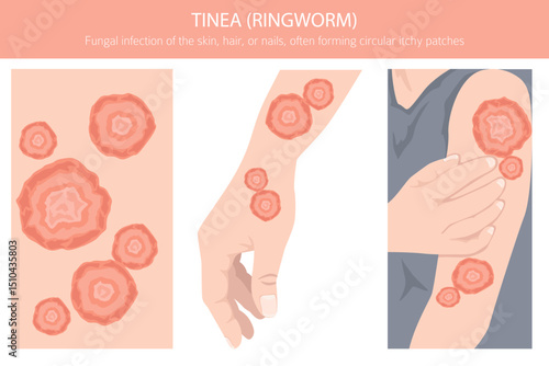 Tinea. Ringworm. Skin diseases. Medical infographic design. Vector illustration