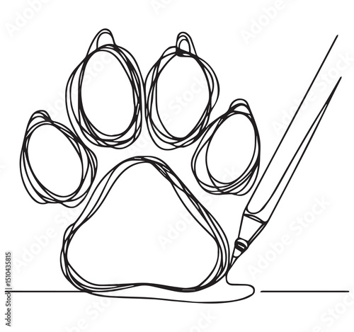 Continuous Line Drawing Sketch of a Pet Paw Print Outline Being Sketched by a Pencil Animal Art