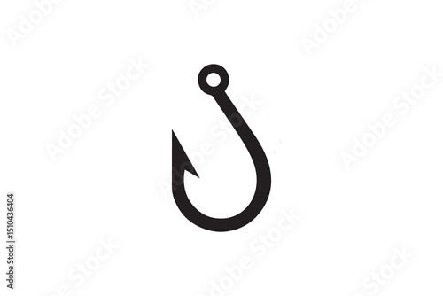 A black-and-white fishing hook against a white background in a straightforward and inconspicuous vector silhouette