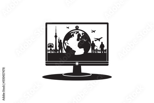 A black-and-white monitor    against a white background in a straightforward and inconspicuous vector silhouette