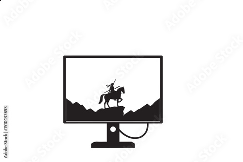 A black-and-white monitor    against a white background in a straightforward and inconspicuous vector silhouette
